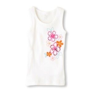 Girls White Flower Sequin Sleeveless Tank Top